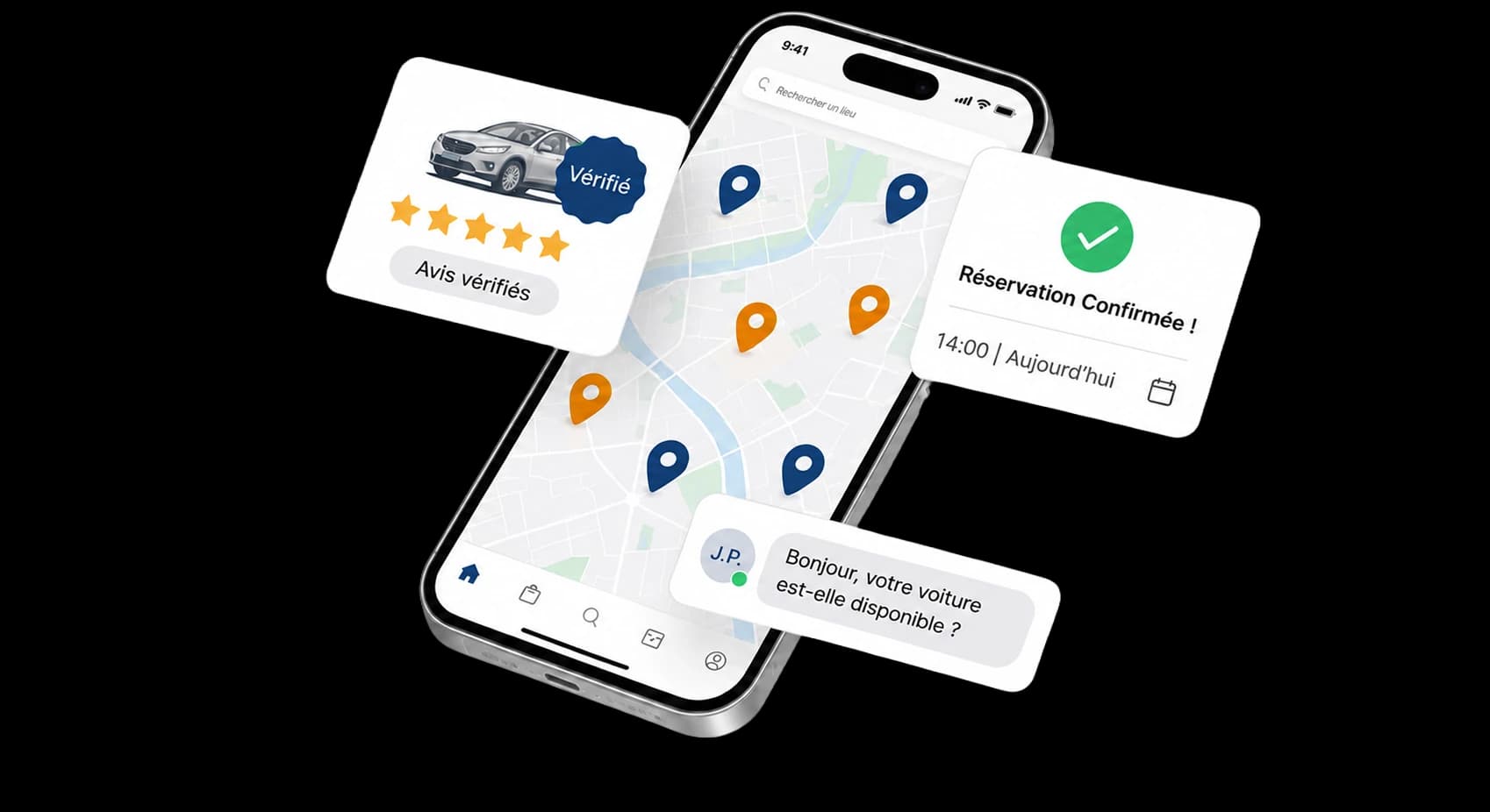 L'application Voilib sur iPhone : carte des professionnels auto, avis vérifiés et réservation confirmée