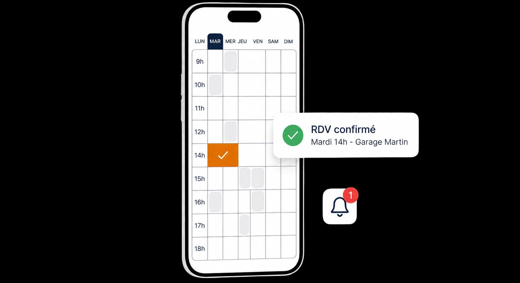 Prendre rendez-vous en ligne avec un garage automobile près de chez vous — calendrier semaine sur mobile avec confirmation instantanée